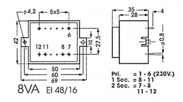 Transformateur moulé 8VA tension au choix