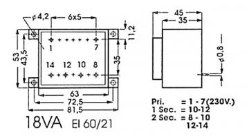 Transformateur moulé 18VA tension au choix