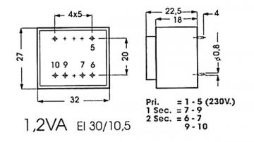 TRANSFORMATEUR MOULE 1.2VA 2 x 6V / 1 x 0.200A