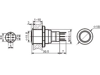 Bouton poussoir rond métallique inverseur