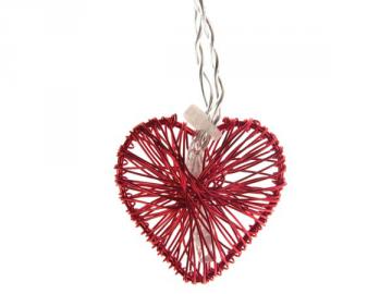 Guirlande led 10 boules métalliques en forme de coeur rouge XML24R