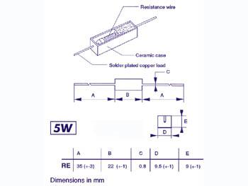 Résistances 5W bobinée cémentée