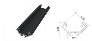 Profilé aluminium noir cornière hauteur 12mm 2m