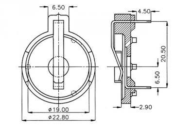 Coupleur de pile lithium plate Ø 19mm CR20xx