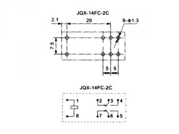 Relais vertical 5A/30-220V 2 x repos travail JQX-14FC